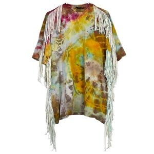 KTZ Kokon To Zai Fringe Tie Dye Tee Mens Size Medium Tshirt Shirt Multi Upcycled